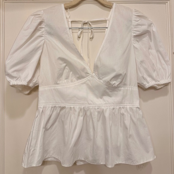 Topshop peplum poplin puff sleeve blouse in White Size 4 - Picture 3 of 5